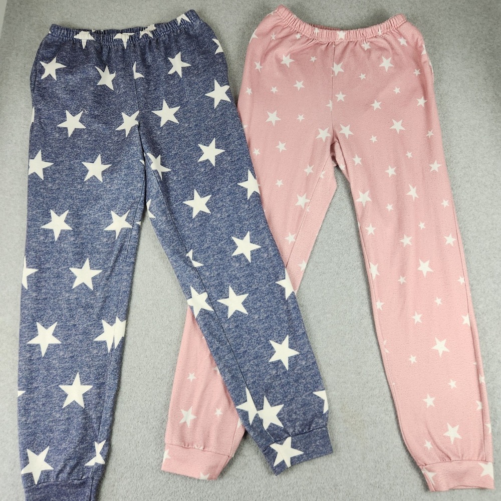 Ekouaer Pajama Pants Womens Medium Blue Pink Star Print Lounge Wear Lot of 2